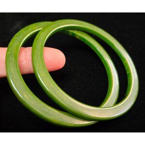 2 Vintage Bakelite Green Spinach Spacer Thin Bangles